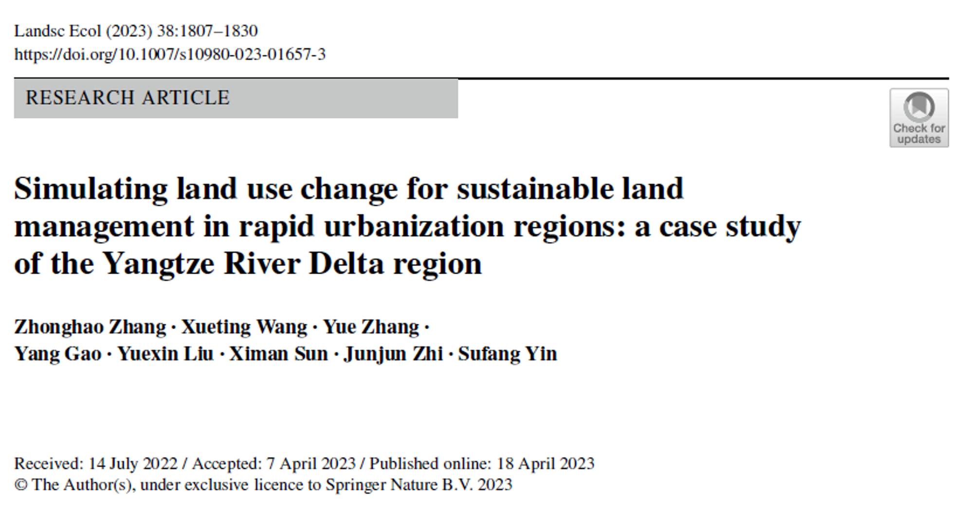 Simulating land use change for sustainable land management in rapid urbanization regions: a case study of the Yangtze River Delta region