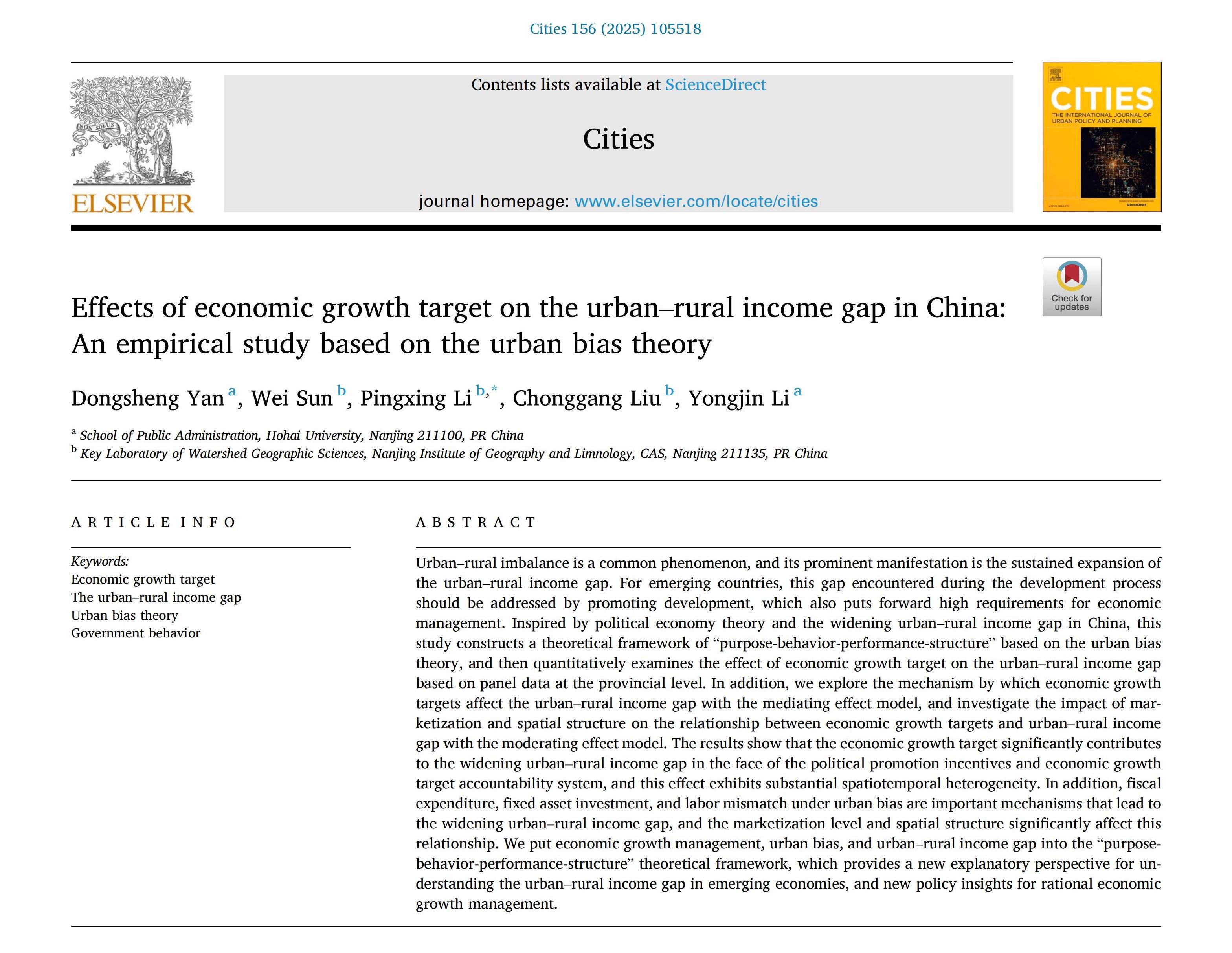 Effects of economic growth target on the urban–rural income gap in China: An empirical study based on the urban bias theory
