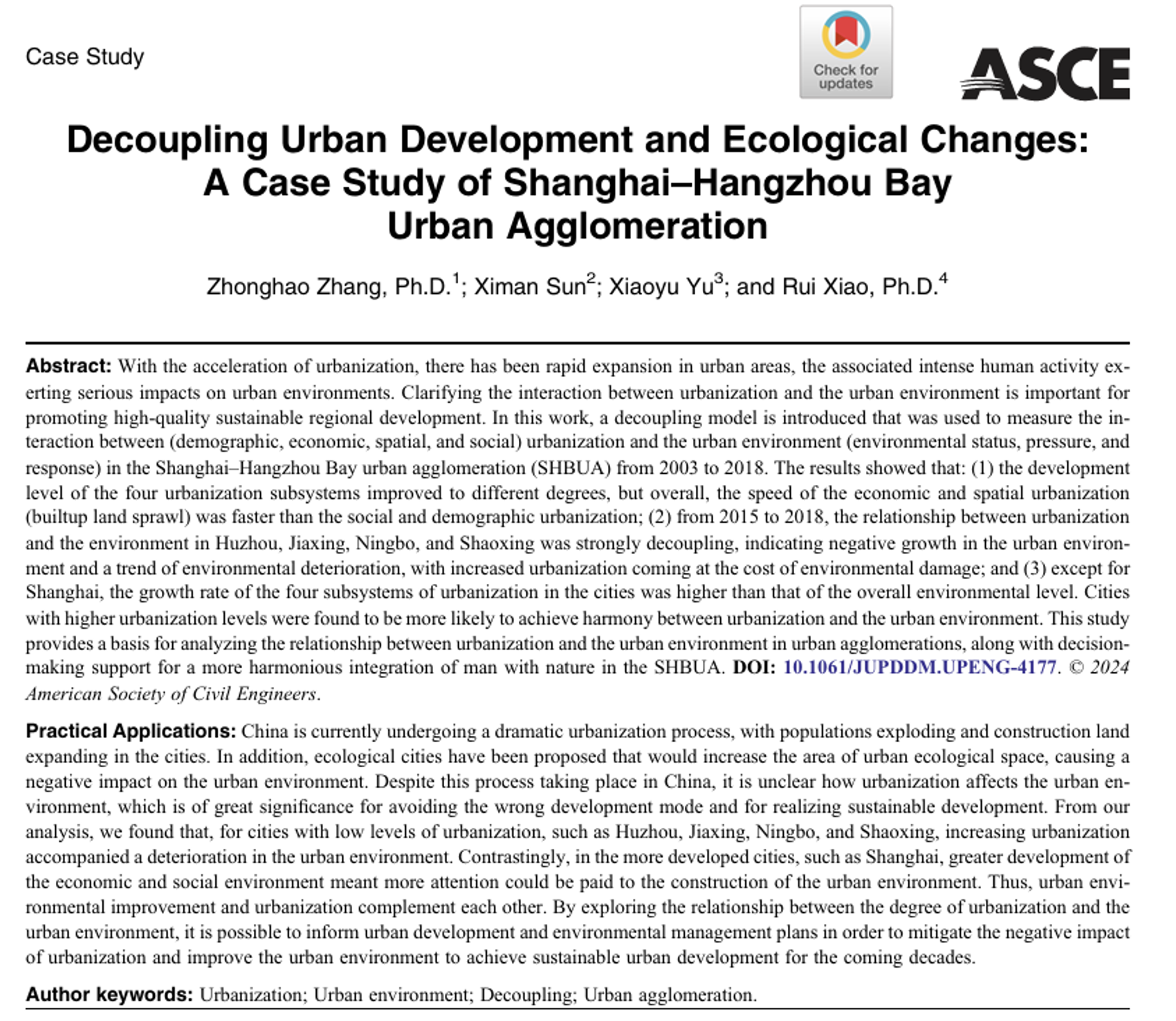 Decoupling Urban Development and Ecological Changes—A Case Study of Shanghai–Hangzhou Bay Urban Agglomeration